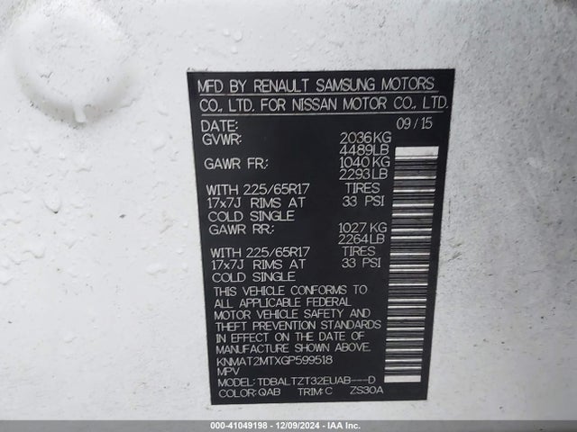 KNMAT2MTXGP599518 Nissan ROGUE SV