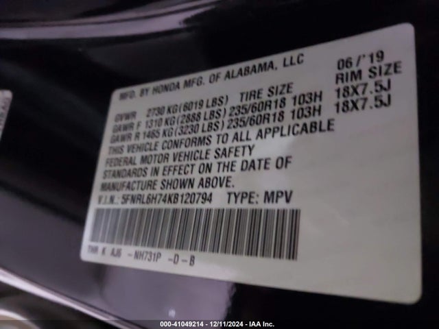 Honda Odyssey Ex-l 2019 5FNRL6H74KB120794 Image 9