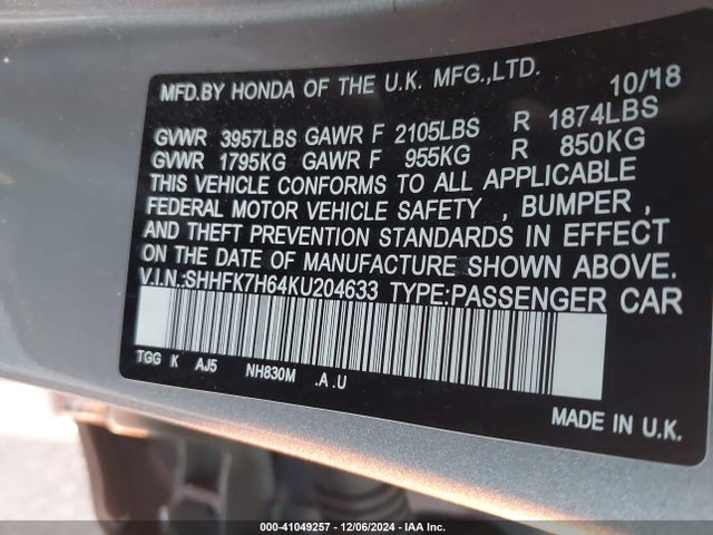 Honda l15ba 2019 SHHFK7H64KU204633 Image 25