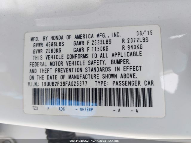 19UUB2F39FA025377 Acura Tlx V6