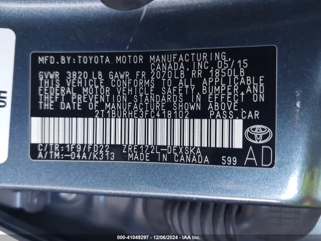 Toyota Corolla S Plus 2015 2T1BURHE3FC418102 Image 9