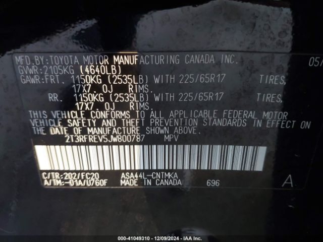 2T3RFREV5JW800787 Toyota Rav4 Adventure/xle