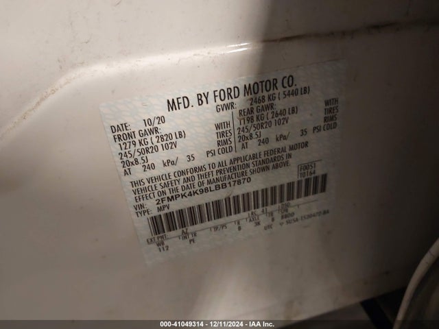 Ford Edge Titanium 2020 2FMPK4K98LBB17870 Image 9