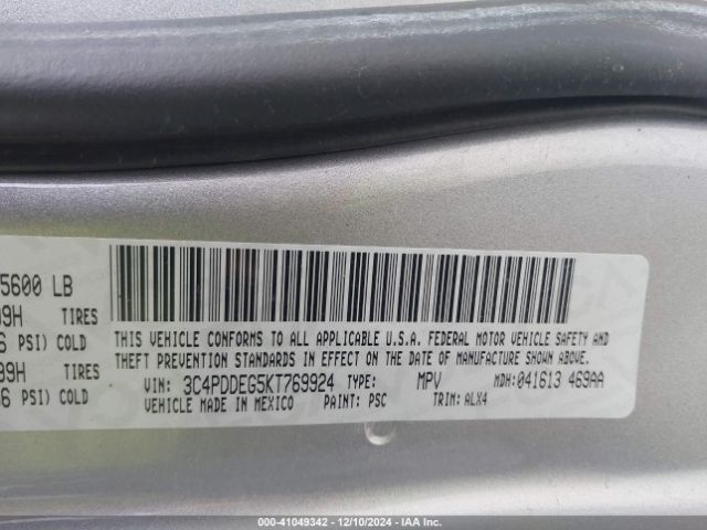 3C4PDDEG5KT769924 Dodge Journey Gt Awd