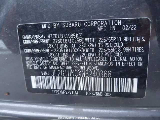 JF2GTHNCXN8240366 Subaru Crosstrek Limited