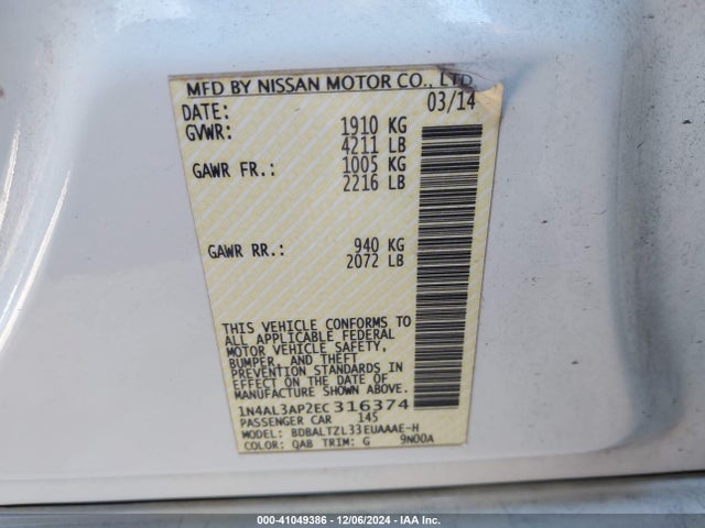 Nissan Altima 2.5 Sv 2014 1N4AL3AP2EC316374 Image 9
