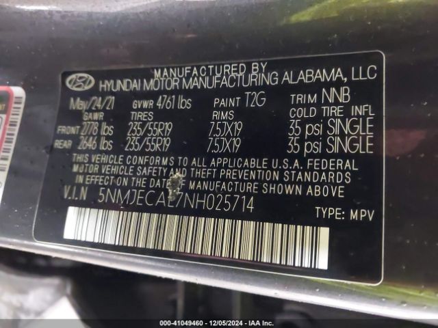 5NMJECAE7NH025714 Hyundai Tucson Limited