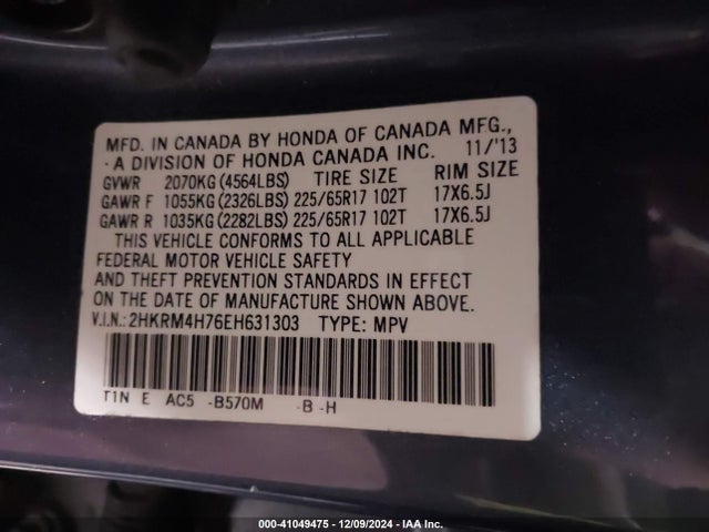 Honda Cr-v Ex-l 2014 2HKRM4H76EH631303 Image 9