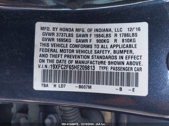 Honda Civic Lx 2017 19XFC2F65HE209813 Image 9