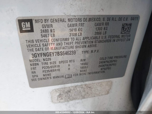 2011 CADILLAC SRX 3GYFNGEY7BS646239 Photo 8