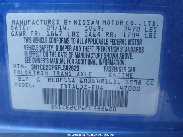 Nissan Versa Note S (sr)/s Plus/sl/sr/sv 2015 3N1CE2CP6FL382620 Image 9