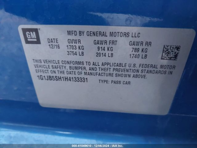 1G1JB5SH1H4133331 Chevrolet Sonic Ls Auto
