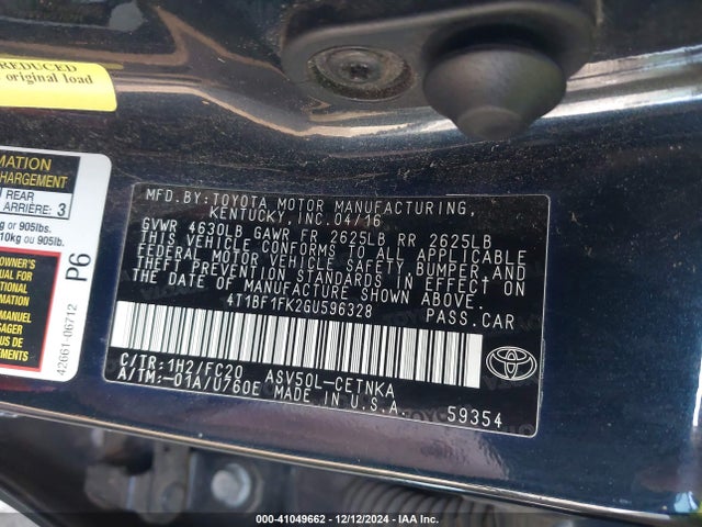 Toyota CAMRY LE 2016 4T1BF1FK2GU596328 Image 9
