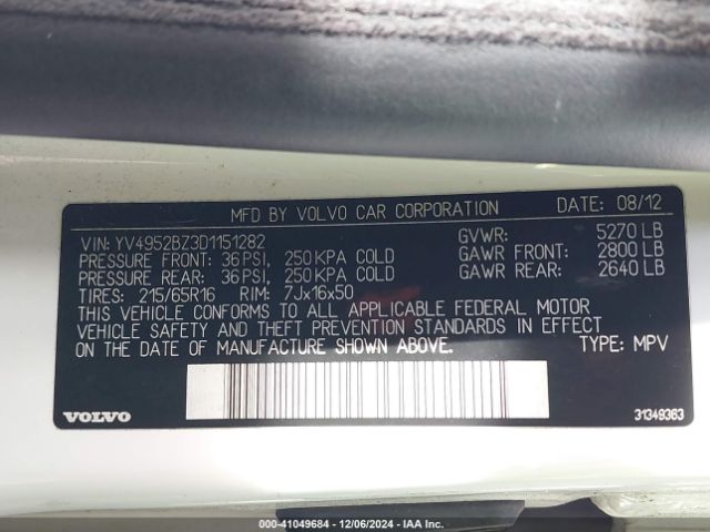 2013 VOLVO XC70 YV4952BZ3D1151282 Photo 8