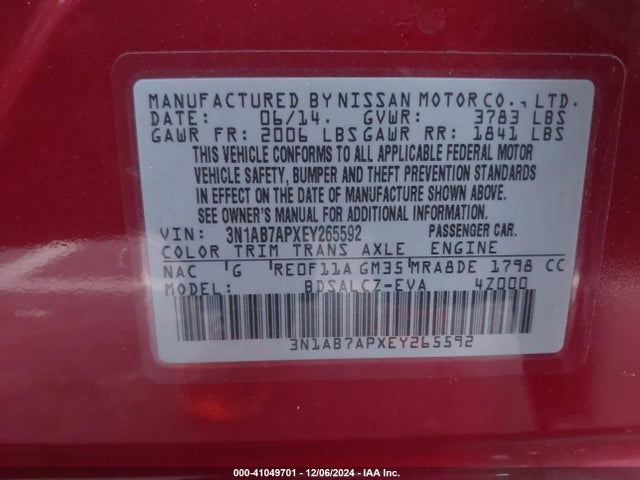 Nissan SENTRA S 2014 3N1AB7APXEY265592 Image 9