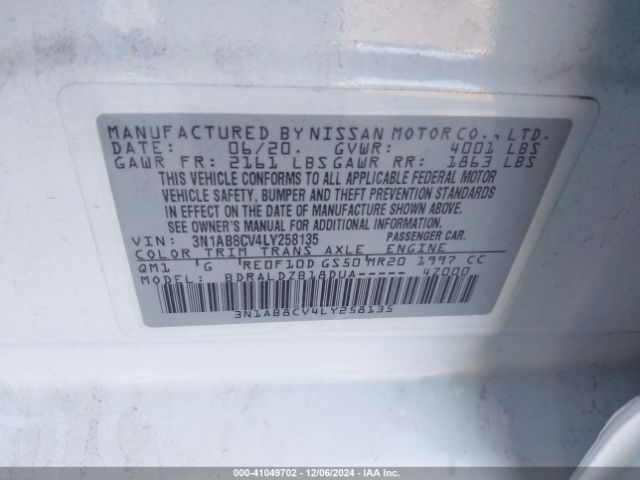 3N1AB8CV4LY258135 Nissan Sentra Sv Xtronic Cvt