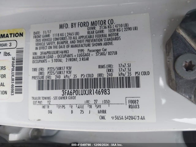 3FA6P0LUXJR146983 Ford Fusion Hybrid Se