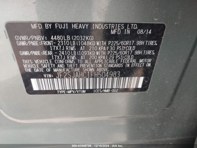 JF2SJAHC1FH504983 Subaru Forester 2.5i Limited