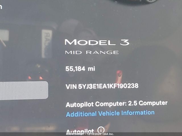 5YJ3E1EA1KF190238 Tesla Model 3 Long Range/mid Range/standard Range/standard Range Plus