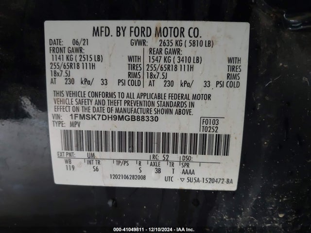 Ford EXPLORER XLT 2021 1FMSK7DH9MGB88330 Image 7