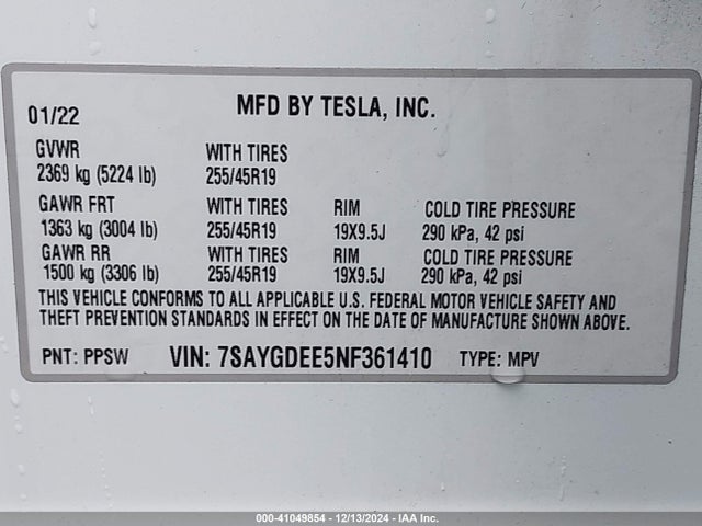 2022 TESLA MODEL Y 7SAYGDEE5NF361410 Photo 8