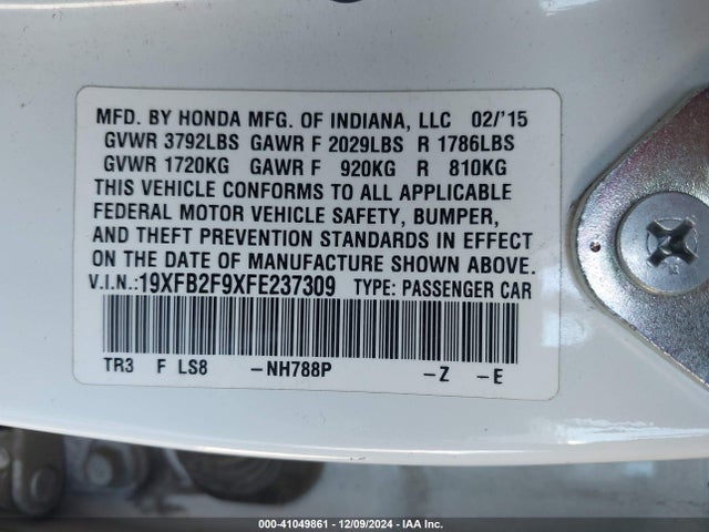 Honda Civic Ex-l 2015 19XFB2F9XFE237309 Image 9