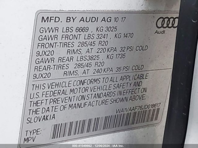 WA1VAAF76JD018617 Audi Q7 3.0t Premium