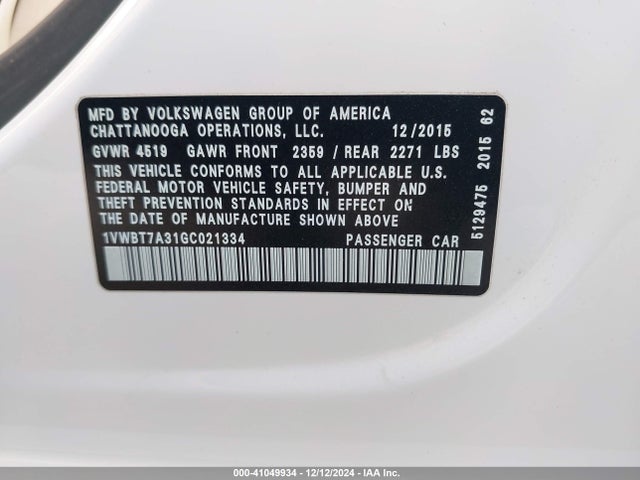 1VWBT7A31GC021334 Volkswagen Passat 1.8t Se