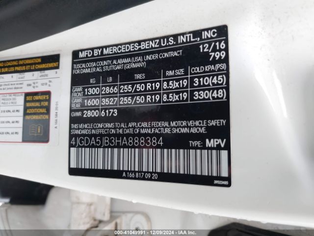 4JGDA5JB3HA888384 Mercedes-Benz GLE 350
