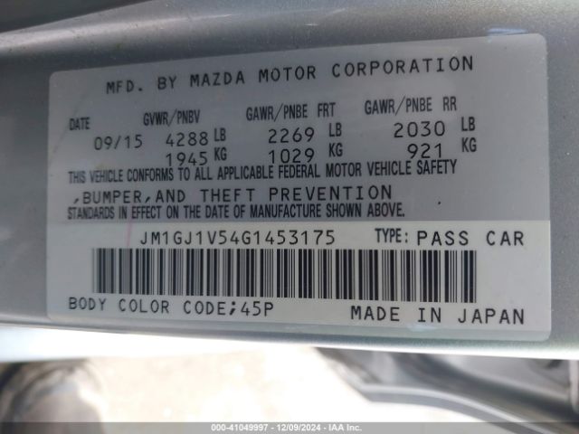 JM1GJ1V54G1453175 Mazda Mazda6 I Touring