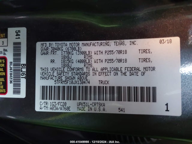 5TFRM5F10JX130474 Toyota Tundra Sr5 4.6l V8