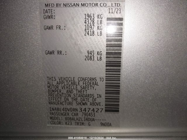 1N4BL4DV0RN347427 Nissan Altima Sv Fwd