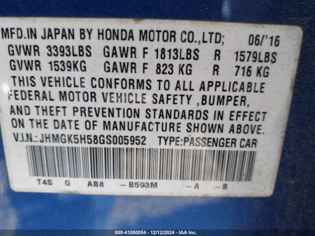 JHMGK5H58GS005952 Honda FIT LX