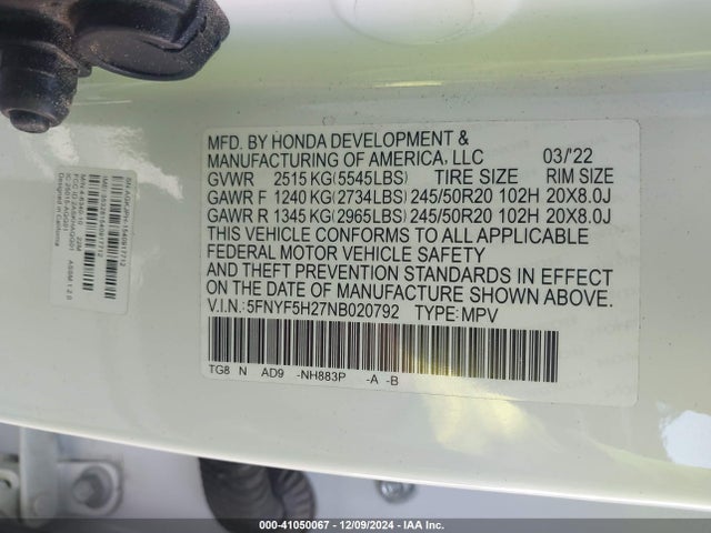 Honda Pilot 2wd Special Edition 2022 5FNYF5H27NB020792 Image 9
