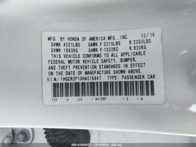 1HGCR2F1XHA076847 Honda Accord Sport Se