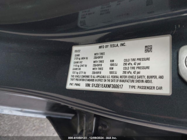 2022 TESLA MODEL 3 5YJ3E1EAXNF360617 Photo 8