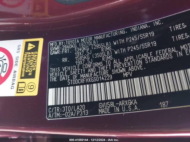 5TDDCRFHXGS014229 Toyota Highlander Hybrid Limited Platinum V6
