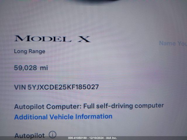 5YJXCDE25KF185027 Tesla Model X 100d/75d/long Range/standard Range