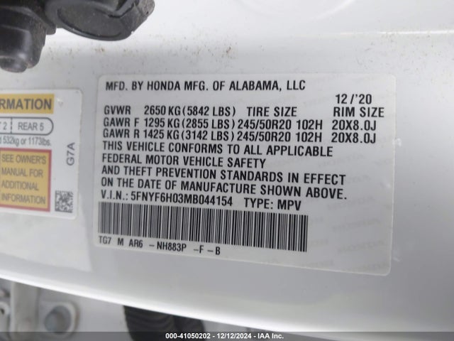 Honda Pilot Awd Elite 2021 5FNYF6H03MB044154 Image 9