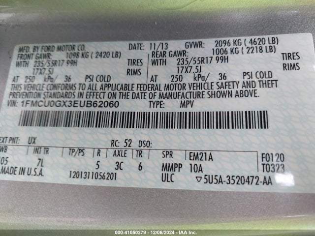 1FMCU0GX3EUB62060 Ford ESCAPE SE
