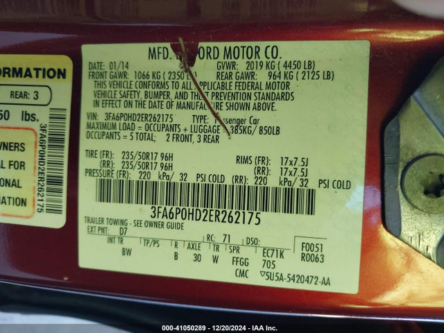 Ford FUSION SE 2014 3FA6P0HD2ER262175 Image 9