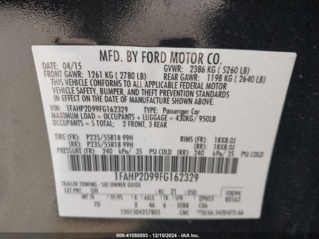 1FAHP2D99FG162329 Ford TAURUS SE