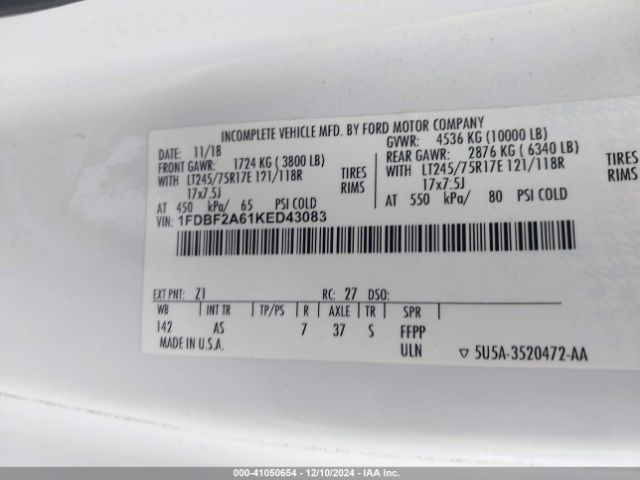 1FDBF2A61KED43083 Ford F-250 Xl