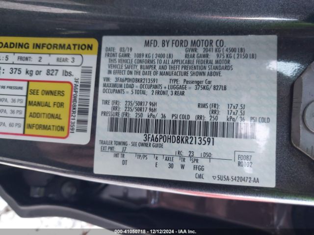 3FA6P0HD8KR213591 Ford FUSION SE