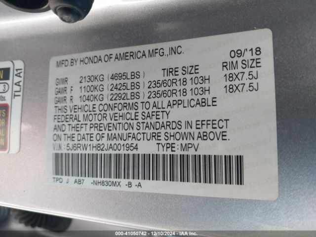 5J6RW1H82JA001954 Honda Cr-v Ex-l/ex-l Navi