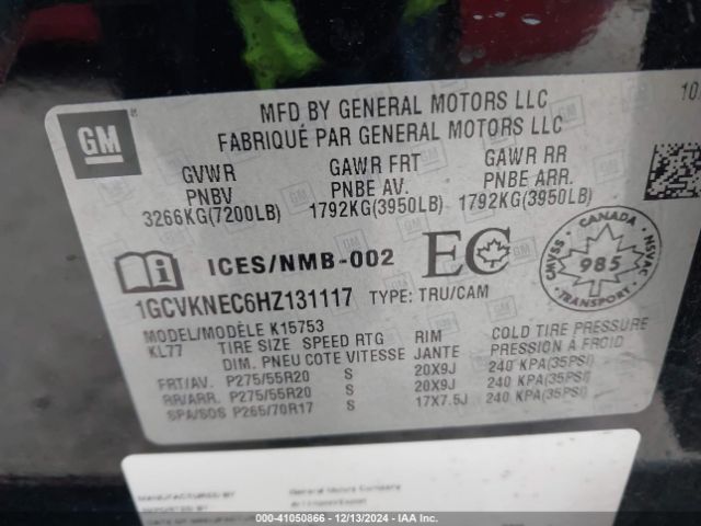 1GCVKNEC6HZ131117 Chevrolet l83 - sidi: spark ignited direct injection, vvt: variable valve timing, afm, e85 max, alum
