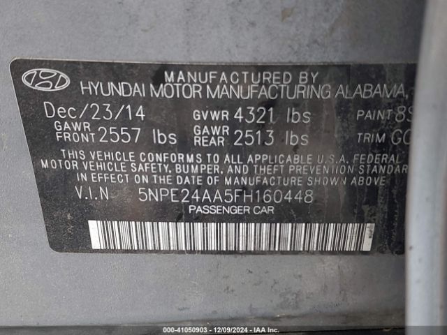 5NPE24AA5FH160448 Hyundai SONATA ECO