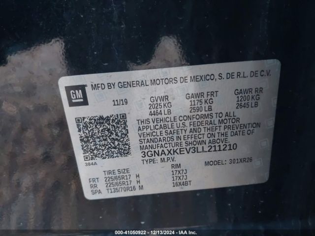 3GNAXKEV3LL211210 Chevrolet Equinox Fwd Lt 1.5l Turbo