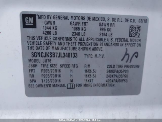 3GNCJKSB7JL340133 Chevrolet TRAX LS
