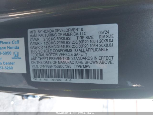 5FNYG2H75SB007395 Honda Pilot Touring